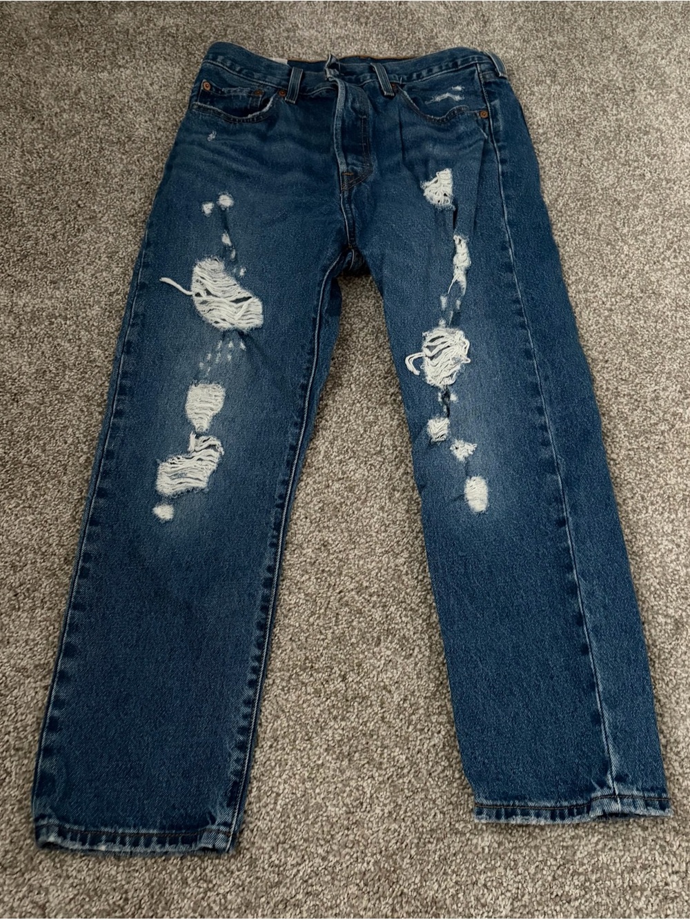 Levi's Men's Distressed Navy Blue Straight Jeans